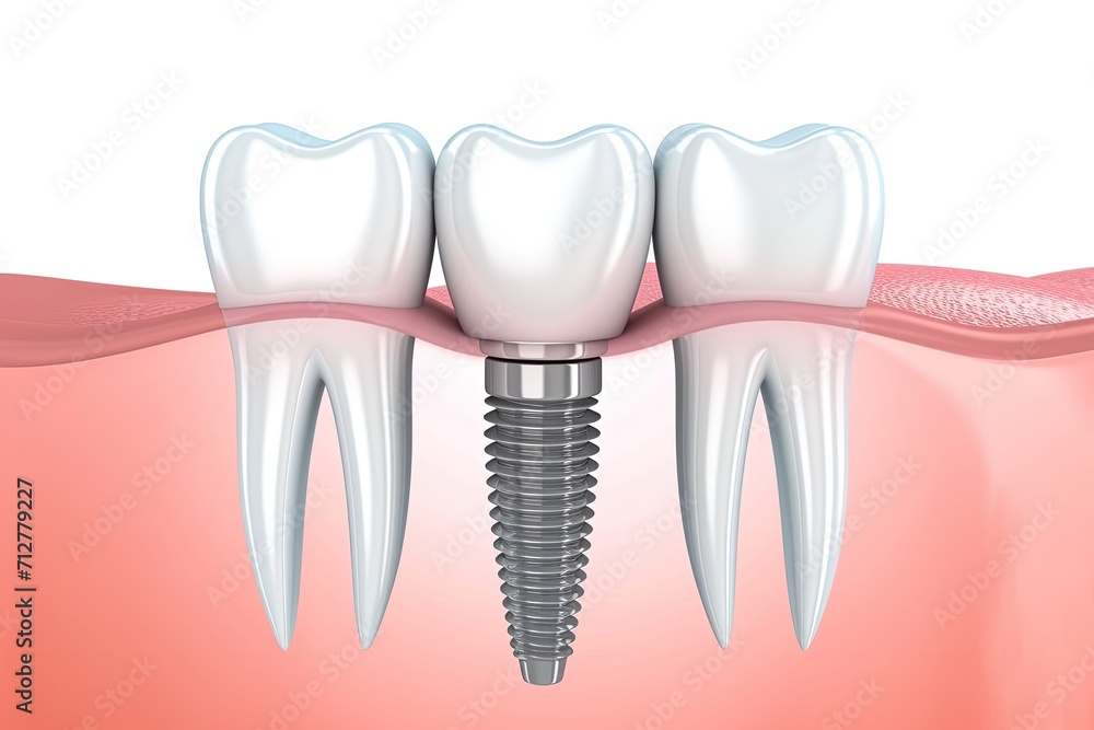 Illustration of a tooth with a dental implant on a white background. Dental prosthetics and dental clinic concept Illustration of a tooth with a dental implant on a white background. Dental prosthetics and dental clinic concept