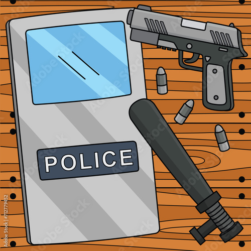 Police Officer Equipment Colored Cartoon 