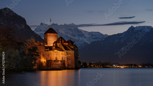 Swiss castle by the lake photo