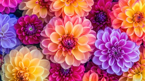 vibrant dahlia flowers, forming a bold and colorful floral background generative ai © ThisDesign