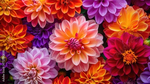 vibrant dahlia flowers  forming a bold and colorful floral background generative ai