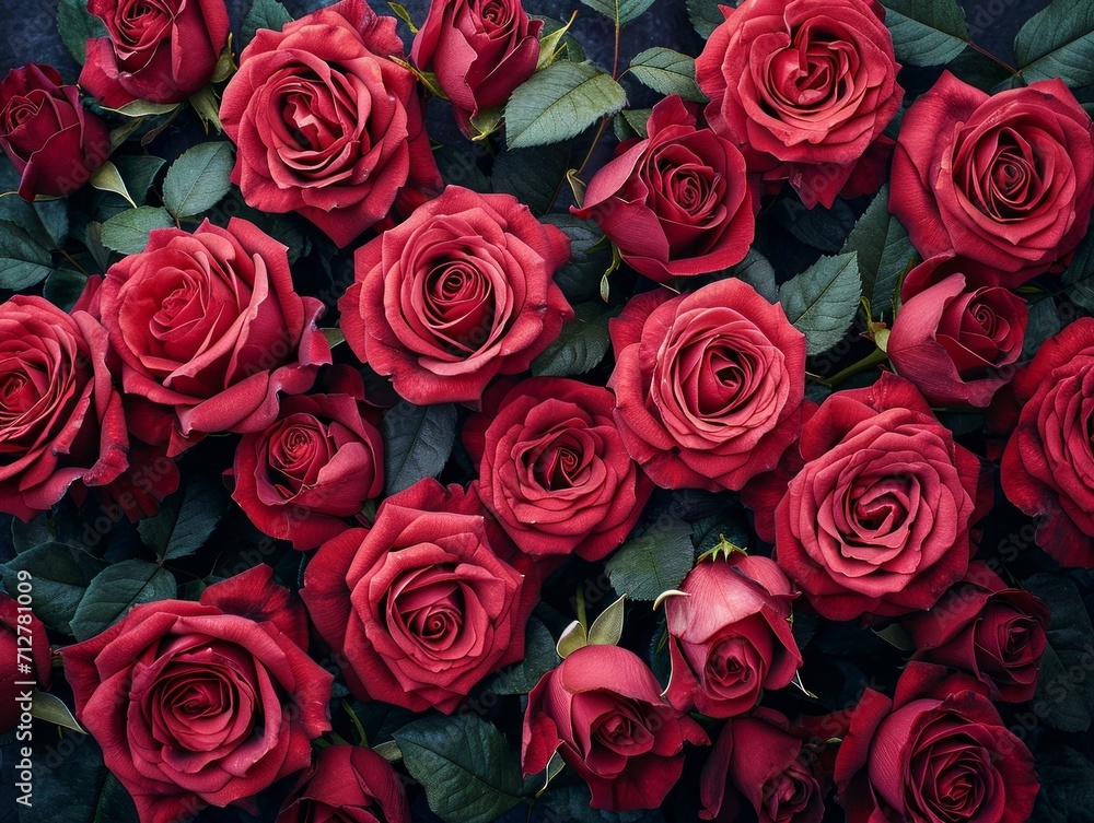 Beautiful vibrant red roses for a Valentine's Day or anniversary backdrop. Beautiful vibrant red roses for a Valentine's Day or anniversary backdrop.