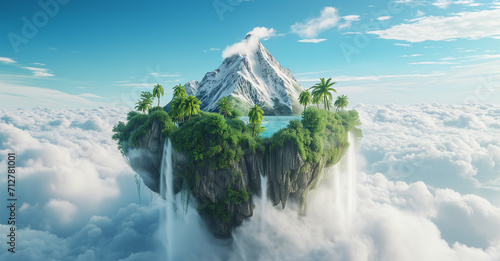 Beautuful fantasy dream landscape with floating island photo