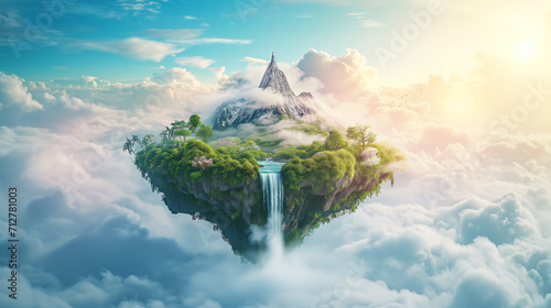 Beautuful fantasy dream landscape with floating island