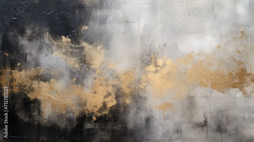 Abstract painting in black, grey and silver with gold accents, modern decoration, contemporary art