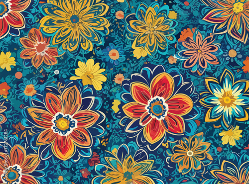Vibrant colorful abstract flowers seamless pattern pretty.  