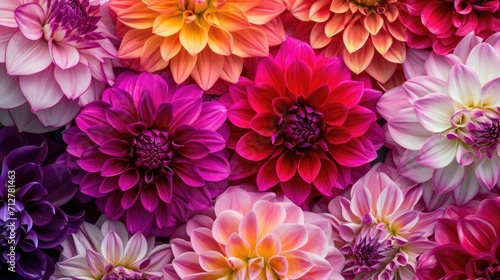 vibrant dahlia flowers, forming a bold and colorful floral background generative ai © ThisDesign