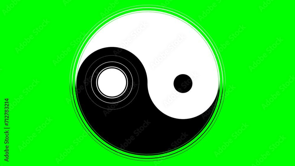 Circular movement of the Yin Yang symbol with gears. Motion graphics, infinite loop with green screen in background Circular movement of the Yin Yang symbol with gears. Motion graphics, infinite loop with green screen in background