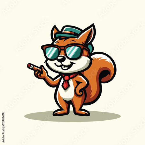 cool squirrel mascot wear a glass. smoking squirrel mascot wear a hat and glass