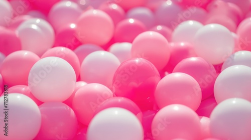 Pink and white plastic balls at the dry indoor pool ball kids playground.