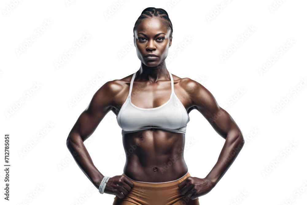 Confident African athlete in sportswear agains transparent background Confident African athlete in sportswear agains transparent background