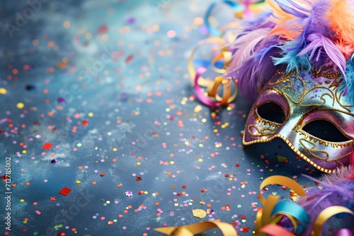 A dazzling masquerade mask lying amidst a shower of confetti © JD