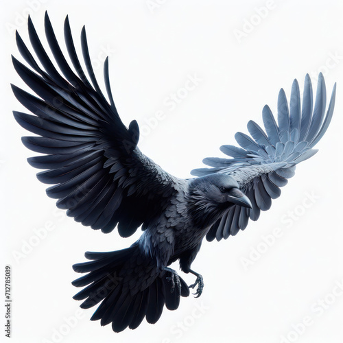 Raven isolated on white background Corvus corax. Halloween - flying bird. silhouette of a large black bird cut on a White background, Cuervo, ворон.