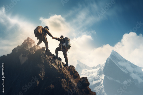 Helping Hand on the Mountain Peak
