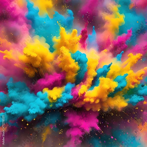 Multicolored dust powder paint explosion backdrop, abstract illustration, Holi, Hindu festival of colors