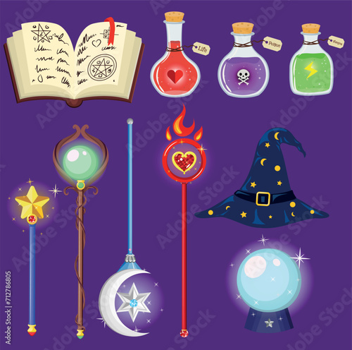 set de ilustraciones vectorial de armas magicas de juegos