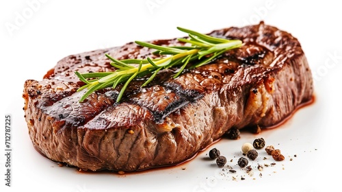 Grilled beef fillet steak meat with rosemary isolated on white background photo