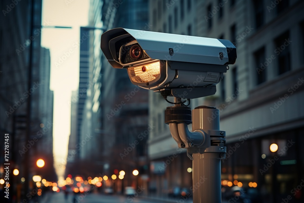 City traffic camera capturing speeding vehicle, speed control monitoring in urban area City traffic camera capturing speeding vehicle, speed control monitoring in urban area