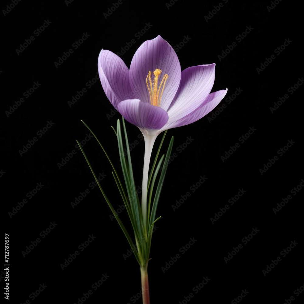 Crocus Flower, isolated on black background