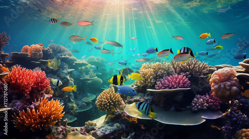 Coral reef with fish and coral