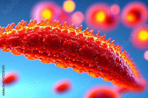 Colorful microscopic cells, a glimpse of the future of medicine, biology, and biotech. Technology, Science, Biomedicine concept.