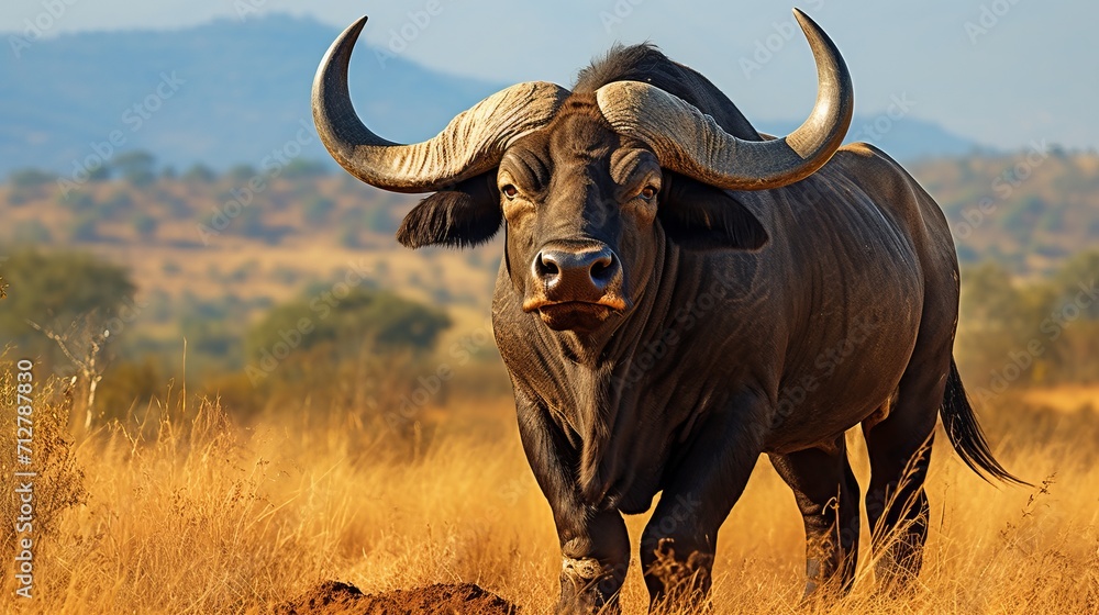 Φωτογραφία Majestic african buffalo close up wildlife portrait photography in natural habit