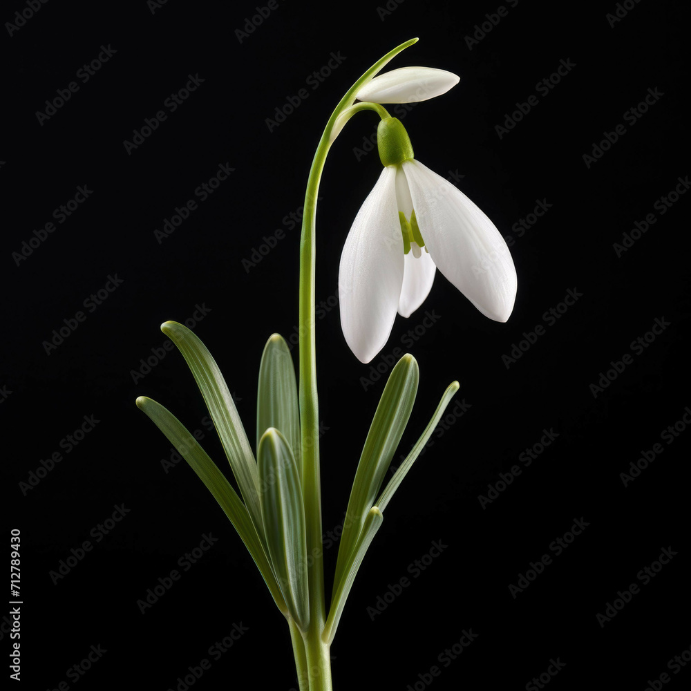Snowdrop Flower, isolated on black background