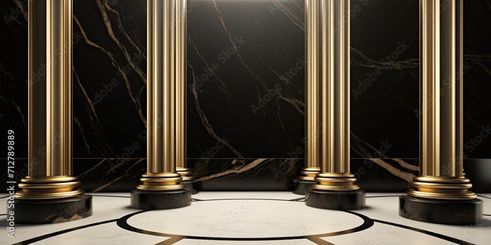 custom made wallpaper toronto digitalLuxurious illustration of modern marble columns in golden and black hues.