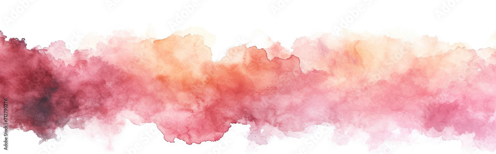 Watercolor abstract background on white canvas with dynamic mix of burgundy and soft peach colors, banner, panorama