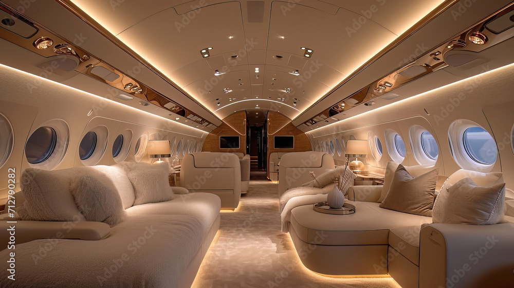 Inside the luxury business jet. AI generated image