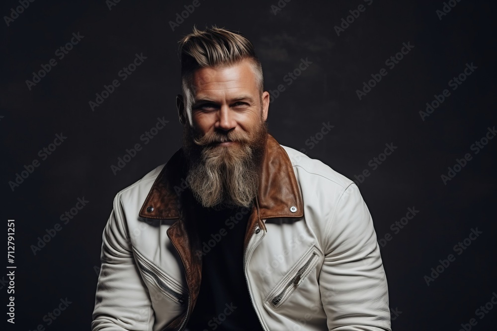 Studio portrait of a stylish bearded man in a white jacket. Men's beauty, fashion. Studio portrait of a stylish bearded man in a white jacket. Men's beauty, fashion.