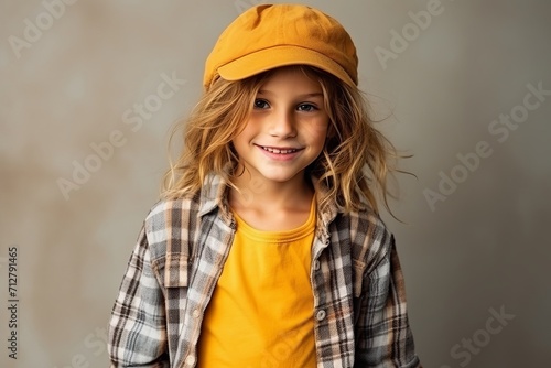 Portrait of a beautiful little girl with blond hair in a cap © Iigo