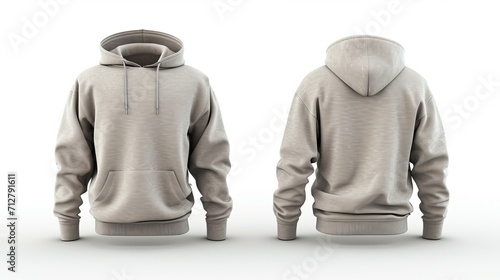 Gray tee hoodie set, front and back view, on white background for versatile use and customization.