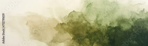 Watercolor abstract background on white canvas with a dynamic mix of earthy brown and olive green, banner, panorama