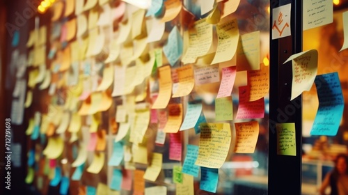 Closeup of an artistically designed mood board filled with colorful notes and quotes.