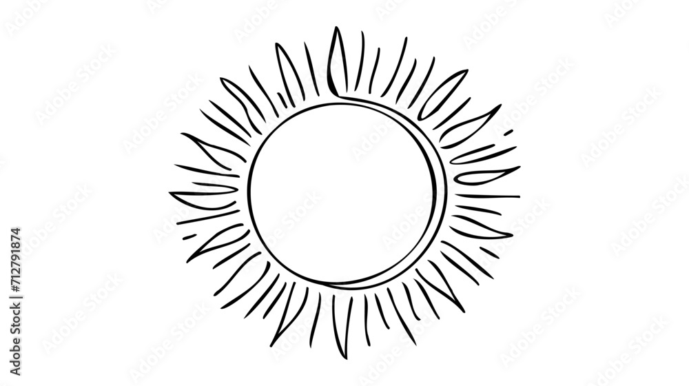 Fototapeta premium Continuous line sun art. Single line sketch sunny summer travel concept.