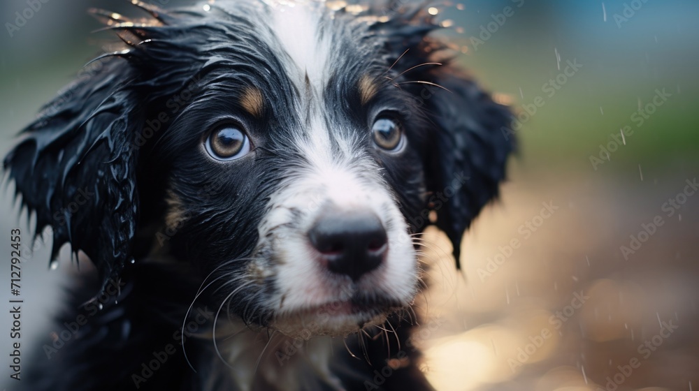 Fototapeta premium Closeup of a puppys wet nose, a sign of good health and proper care.