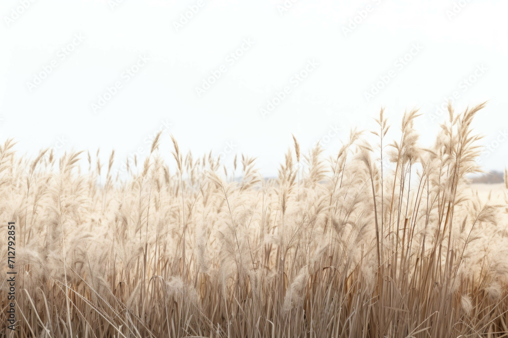 Fototapeta A field of wild grasses with its various shapes and textures, isolated on white background