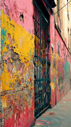 Vibrant urban graffiti wall, perfect for trendy fashion backgrounds, music album art or vibrant wallpaper designs.
