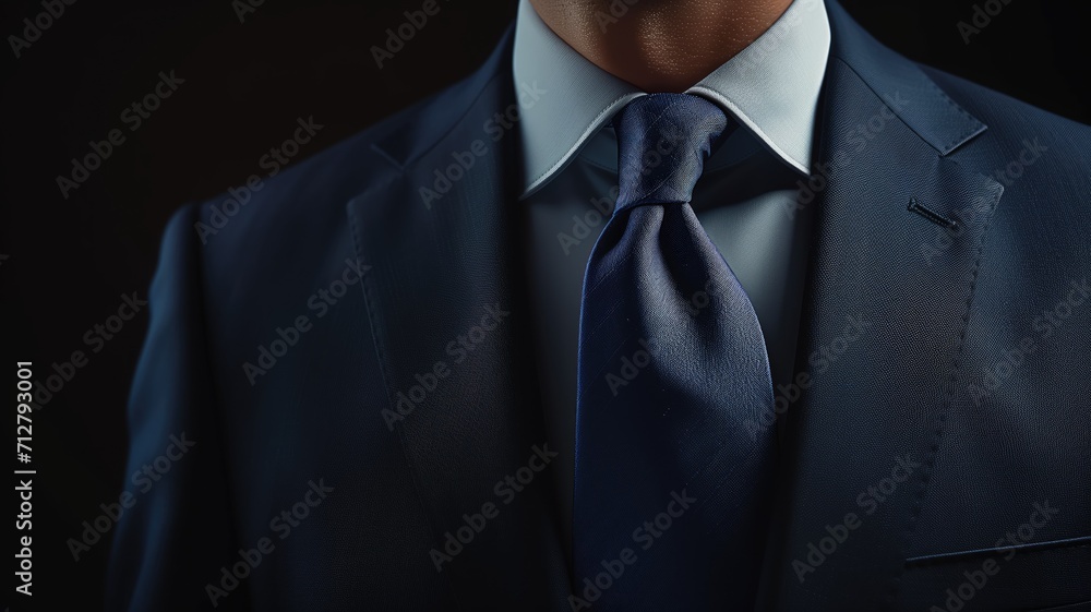 Close-up of a navy blue tie and suit Close-up of a navy blue tie and suit