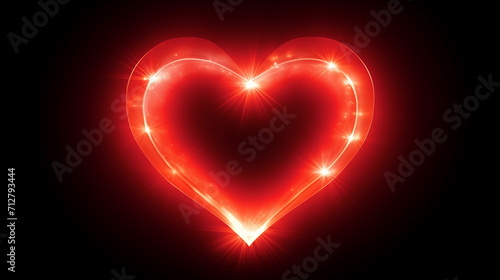 A star shining red heart symbol on black background. 