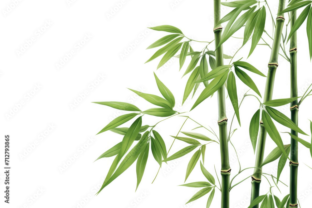 A bamboo with its tall stalks and green leaves, standing in a lush tropical forest, isolated on white background A bamboo with its tall stalks and green leaves, standing in a lush tropical forest, isolated on white background