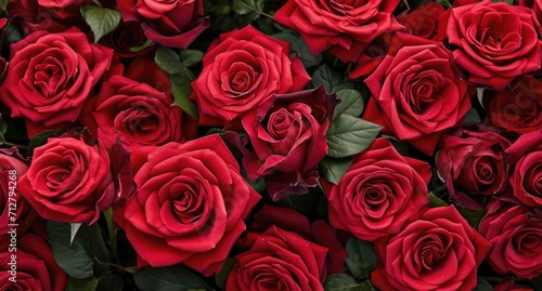 Romantic Red Roses: Close-Up of Velvety Petals and Lush Green Leaves Luxury red rose floral pattern