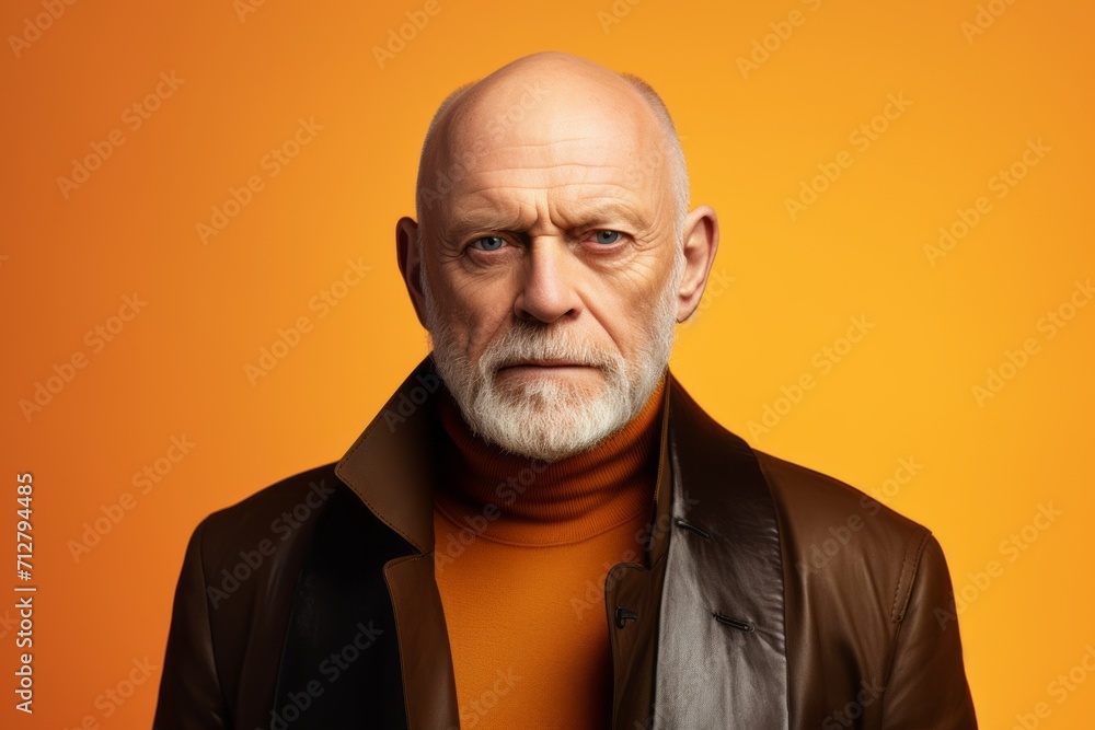 Portrait of an old man with grey beard and mustache. Isolated on orange background. Portrait of an old man with grey beard and mustache. Isolated on orange background.
