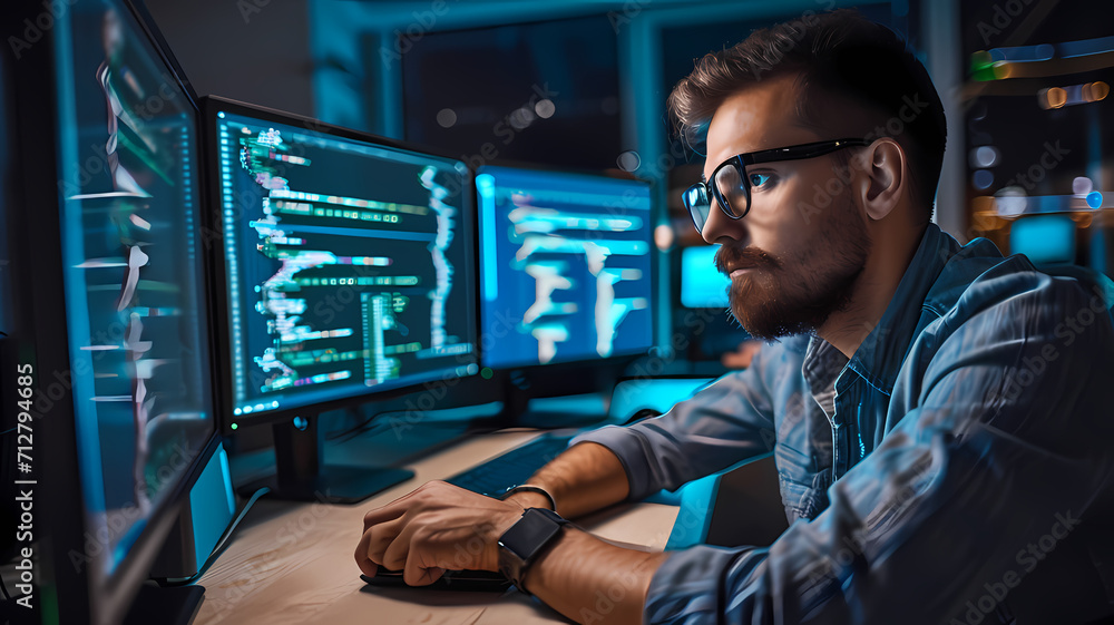 computer data analyst working hard to solve complex problems computer data analyst working hard to solve complex problems