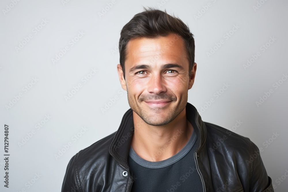 Portrait of a handsome young man smiling against a grey background. Portrait of a handsome young man smiling against a grey background.