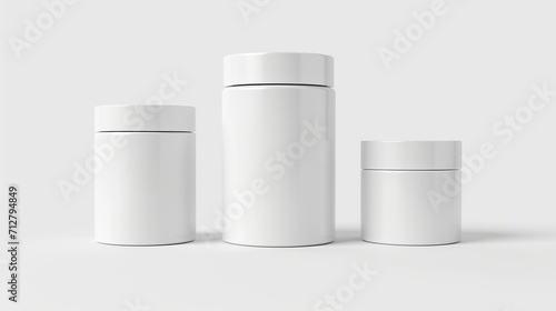 Cylinder package mockup – a white, round, Plastic empty box suitable for food, soup, tea, coffee, or cosmetic cream products. Isolated canister mockup for various applications. Generative AI