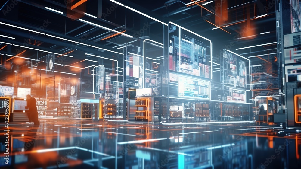 Futuristic Technology Retail Warehouse. Digitalization Visualization of Industry
