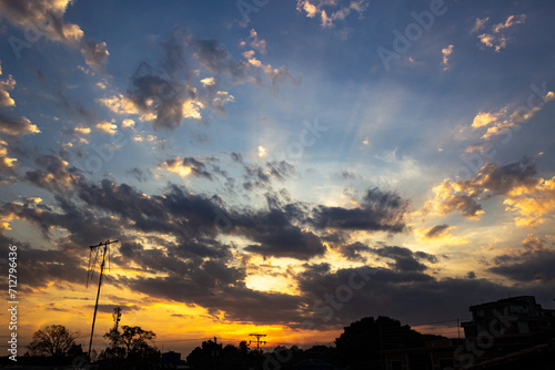 Beautiful sunset in the city. Beautiful sky with clouds at sunset.