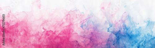 Watercolor abstract background on white canvas with dynamic mix of bright pink and light blue colors  banner  panorama